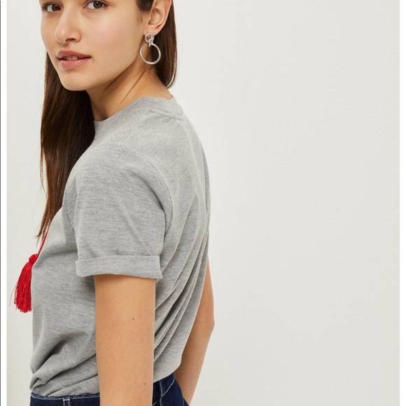 Topshop Tee Shirt Heart Tassel Gray “Tee and Cake” - Picture 2 of 7
